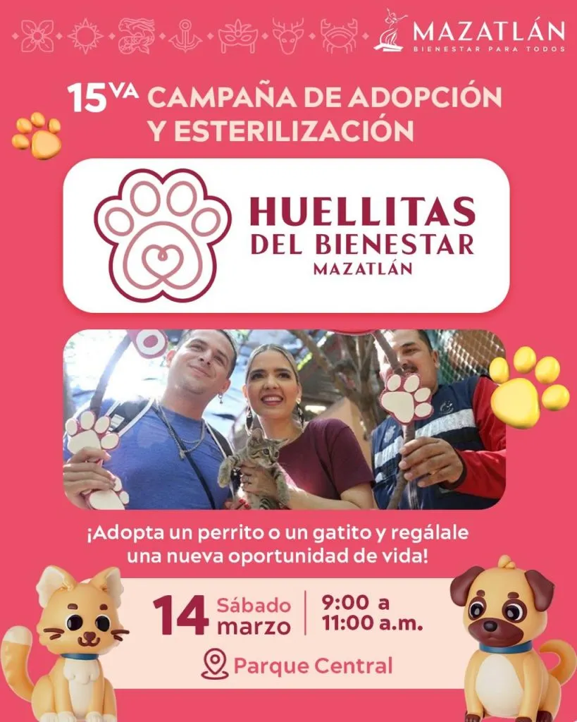 Gobierno de Mazatlán impulsa adopción de mascotas con campaña Huellitas del Bienestar en Parque Central